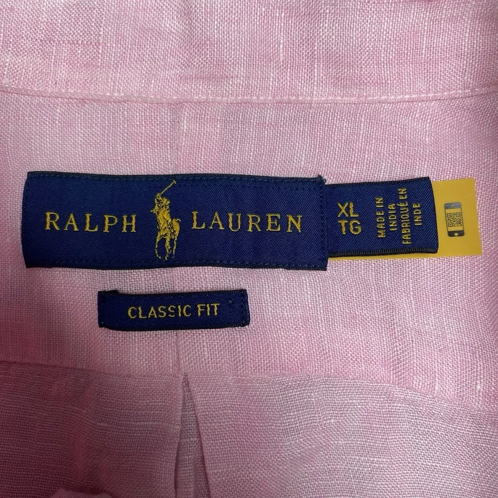 Ralph Lauren Linen Shirt XL Men L/S Button Down Classic Fit Pink Vacation Preppy